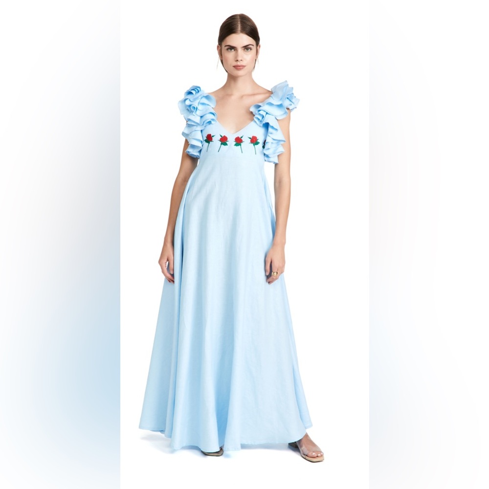 FAMN MON BLUE MAXI LINEN MAXI DRESS